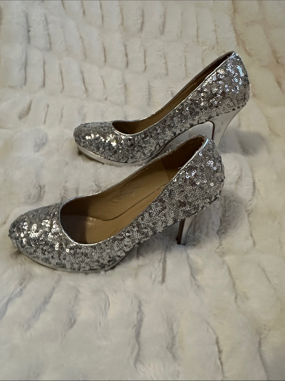 Silver Sequin High Heel Pumps - Women's Dress Shoes